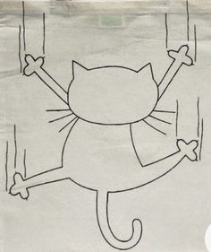 a drawing of a cat on a string