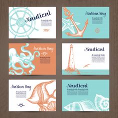 four different business cards with marine theme