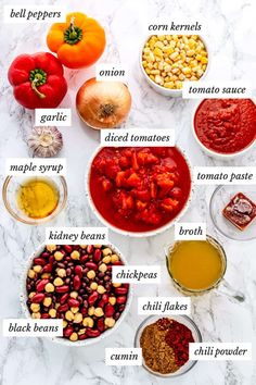 the ingredients for this recipe include tomatoes, corn kernels, tomato sauce and other vegetables