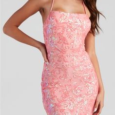 New With Tags. Stock Pictures Included. Coral Pink Hoco Dress, Windsor Pink Dress, Peach Hoco Dresses, Pink Bodycon Dress For Spring Homecoming, Coral Hoco Dresses, Hot Pink Formal Dresses, Hoco Inspiration, Coral Homecoming Dresses, Semi Ideas