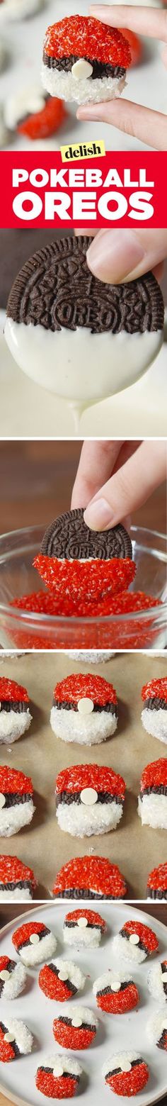 an image of cookies being made with red and white frosting on the top one