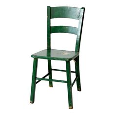 an old green chair is shown against a white background with the seat up and down