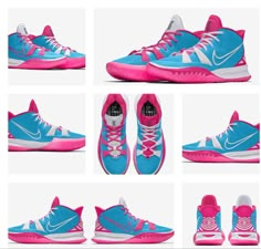 the nike hyper fly basketball shoe is shown in multiple different colors and sizes, including pink,