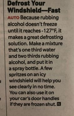 a newspaper article with instructions on how to defrost your windshield - fast