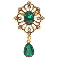 Accent all of your favorite outfits with incredible jewelry! Vintage Rhinestone Brooch features a metal design with a large acrylic green rhinestone center and faceted drop stone. Pin this brooch on your outfit for an adorable and classy accent piece!       Details:          Length: 2 3/4"       Width: 1 5/8"  Metal Color: Gold         Card contains 1 brooch. Silver Scarf, Green Brooch, Persian Wedding, Safety Pin Brooch, Vintage Rhinestone Brooch, Fabric Bolts, Rhinestone Brooches, Vintage Rhinestone, Metal Design