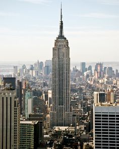 an aerial view of the empire building in new york city