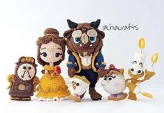 several crocheted dolls are posed together in front of a white background with the words quinnnuts written on it