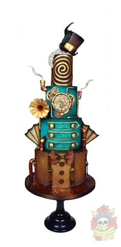 a cake made to look like a steampunk with a top hat on it