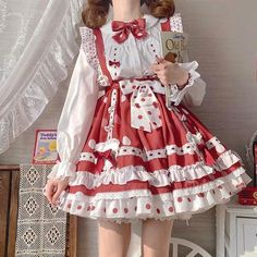 Red Kawaii, Baby Doll Dresses, Victorian Princess, Doll Dresses, Sweet Lolita, 가을 패션, Kawaii Clothes, Lolita Dress, Cutout Dress