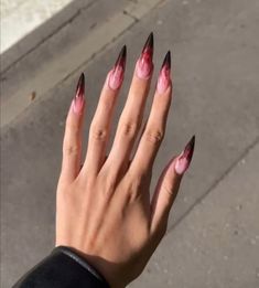 Blood Nails Acrylic, Halloween Stilleto Nails, Blood Nail Art, Blood Nails, Vampire Nails, Witchy Nails, Punk Nails, Edgy Nails