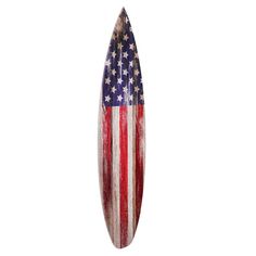 a surfboard with an american flag painted on it