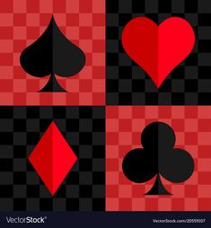 four card suits with hearts and spades on black and red squares background eps file