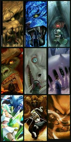 many different pictures of monsters and their faces