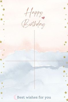 a birthday card with the words happy birthday on it and stars in the sky above