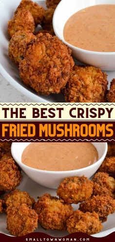 CRISPY FRIED MUSHROOMS, football party, game day food Fried Mushrooms Recipe, Types Of Bellies, Deep Fried Mushrooms, Breaded Mushrooms, Deep Fried Recipes, Small Town Woman, Mushroom Recipe