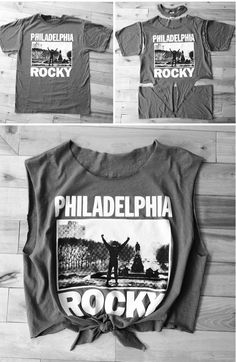 some t shirts that are on top of a wooden floor with the words philadelphia rock