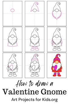 how to draw a valentine gnome art projects for kids