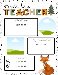 a poster with the words meet the teacher and an image of a fox