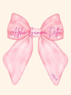 a pink bow with the words apha gramma delta on it's side