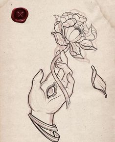 a drawing of a hand holding a flower