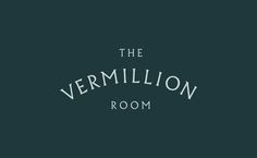 the vermillion room logo on a dark green background with white lettering that reads,