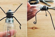 two pictures show the process of making a light bulb spider