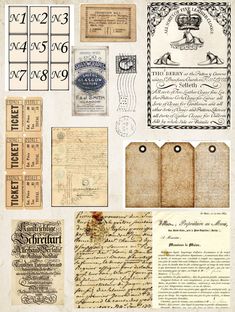 an assortment of old fashioned paper and stamps