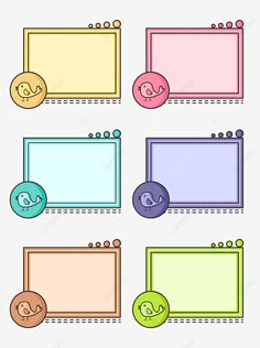 four different colored frames with buttons on them, cartoon, frame png and psd