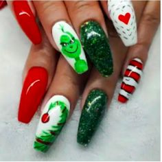 New Includes 24 Nails Glossy Finish Long Length Grinch Tree Nails, The Grinch Nails Acrylic, Grinch Theme Nails, Grinch Acrylic Nails, Easy Grinch Nails, Grinch Themed Nails, Short Grinch Nails, Grinch Nails Designs Easy, Grinch Nails Acrylic