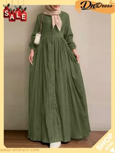 Muslim Vintage Women's High-rise Button Up Dress Dubai Kaftan Dress, Muslim Long Dress, Nigerian Dress, Estilo Hijab, Muslim Dresses, Eid Outfits, Maxi Dresses Fall, Mode Abaya, Modest Dresses Casual