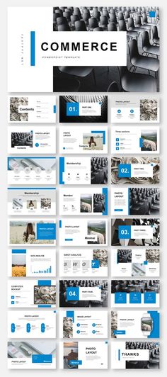 a bunch of different types of webpages with blue and white accents on them