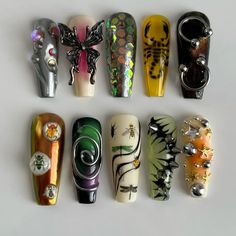 Dark Flower Nails, Weirdcore Nails, Y3k Nails, Lexi Nails, Witchy Nails, Nail Time, Nails Now