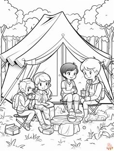 a group of people sitting in front of a tent