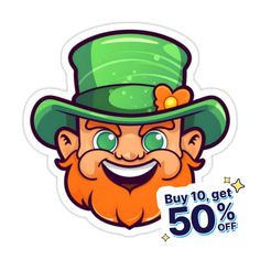 the st patrick's day sticker has an image of a smiling lepreite