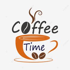 coffee cup with the words coffee time written on it, logo, illustration png and psd