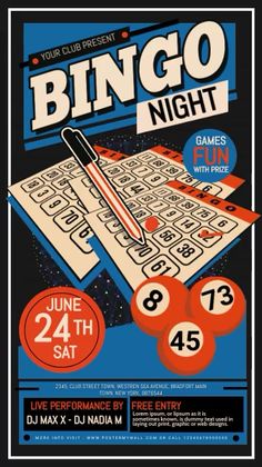 a flyer for a game night with numbers on it