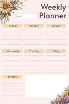 a pink weekly planner with flowers on it