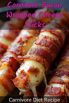 bacon wrapped cheese sticks on a plate