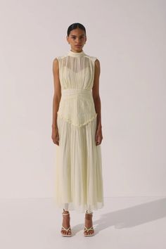 Clemence High Neck Midi Dress | Cream | Dresses | Shona Joy – Shona Joy International Cream Dresses, High Neck Midi Dress, Shona Joy, Dress Cream, Sheer Chiffon, Cream Dress, Line Design, Midi Length, Bodice