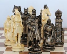 a chess board with several pieces on it, including one knight and the other man