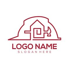 the logo for a construction company with a house and hammer on it's roof