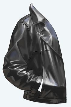 a black leather jacket is shown on a white background, with no image to describe