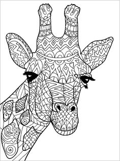 a giraffe's head is shown in this black and white coloring page