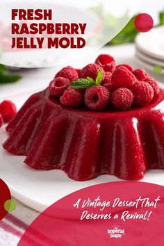 fresh raspberry jelly mould on a white plate