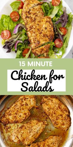 chicken for salad with text overlay that says 15 minute chicken for salads on it