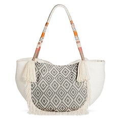 Women's Beaded Handle Tote Cream (Ivory) - Large Bag Height: 14 Bag Length: 19" Bag Depth: 8" Bag For The Beach, Beach Totes, White Tote Bag, Fabric Tote, White Tote, Straw Tote, Casual Tote, One Moment, Beach Tote Bags