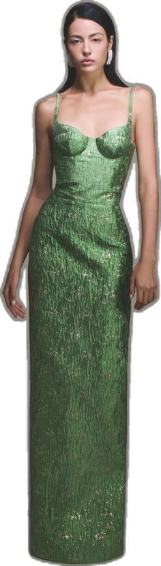 Elegant Green Jacquard Dresses, Formal Green Jacquard Dress, Green Jacquard Dress For Formal Occasions, Green Brocade Formal Dress, Formal Green Brocade Dress, Green Brocade Dress For Formal Occasions, Mean Blvd, Bamboo Dress, Floor Length Dress