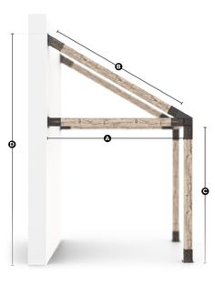 the measurements for an outdoor gazebo with wooden posts and metal bars on each side