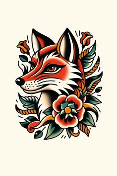 an image of a fox with flowers on it's head and leaves around its neck