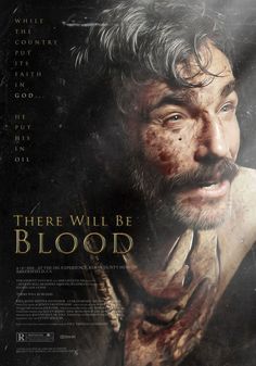 the poster for there will be blood, which features a man with white hair and beard